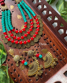 TURQUOISE BLUE WITH RED 3 LAYERED NECK PIECE
