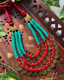 TURQUOISE BLUE WITH RED 3 LAYERED NECK PIECE