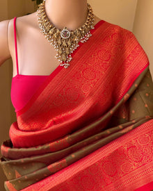GREENISH BROWN ART SILK SAREE