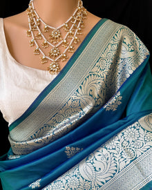 PEACOCK BLUE ART SILK SAREE WITH GOLD ZARI BORDER