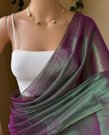 PEACOCK GREEN COTTON TISSUE SAREE