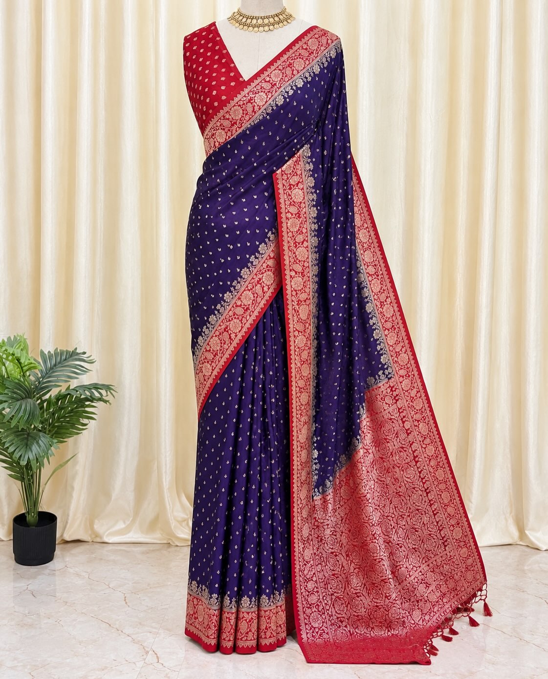 Violet soft mulmul silk saree qith red border.
