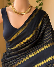 BLACK KATTAM COTTON SILK SAREE RUDRAKSHA BORDER