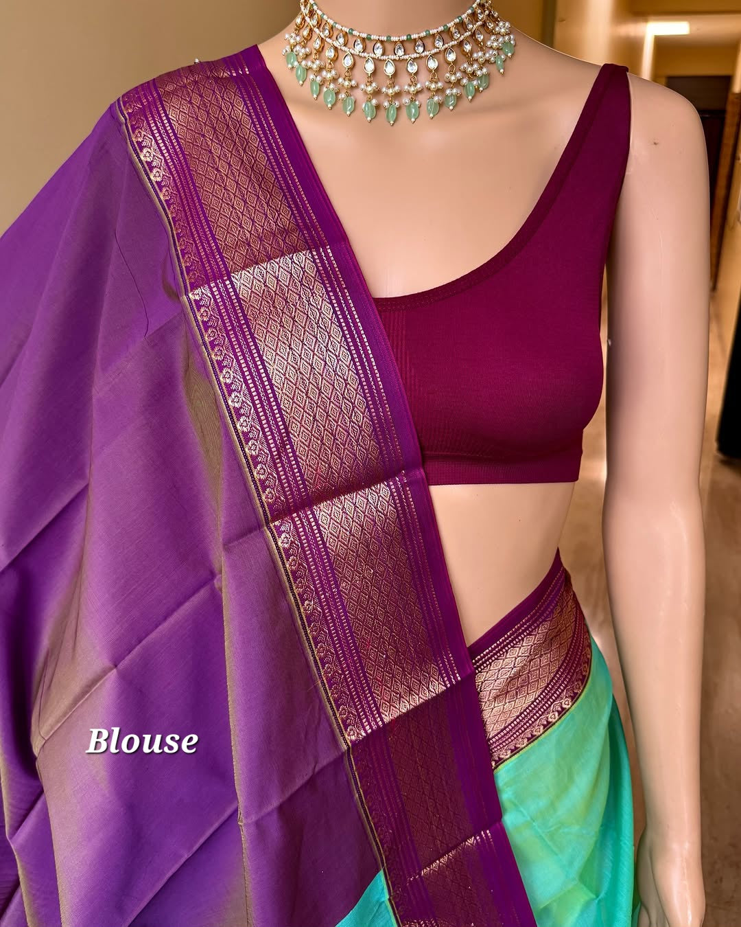 TURQUOISE BLUE KORA COTTON SAREE