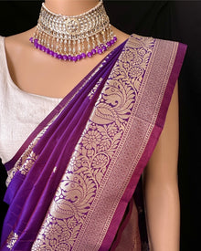 PURPLE ART SILK SAREES WITH SILVER GOLD ZARI BORDER
