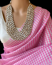 PINK WHITE TISSUE SAREE