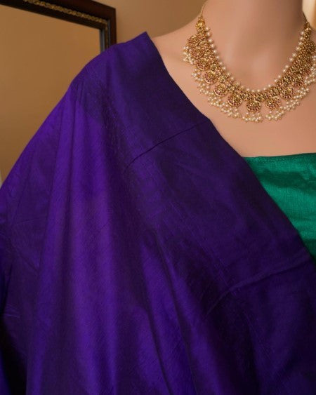 FOREST GREEN COTTON SILK SAREE WITH VIOLET TEMPLE BORDE
