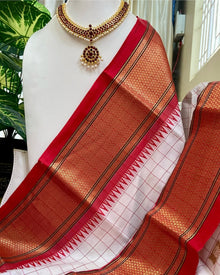WHITE ART SILK CHECKS SAREE