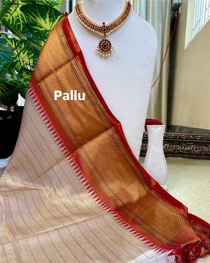 WHITE ART SILK CHECKS SAREE