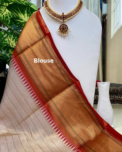 WHITE ART SILK CHECKS SAREE