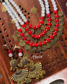 WHITE RED LAYERED NECK ETHNIC NECK PIECE