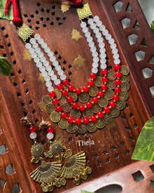 WHITE RED LAYERED NECK ETHNIC NECK PIECE