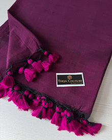 WINE PLAIN KHADI COTTON SAREE