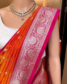 RED ORANGE ART SILK SAREE WITH PINK BORDER