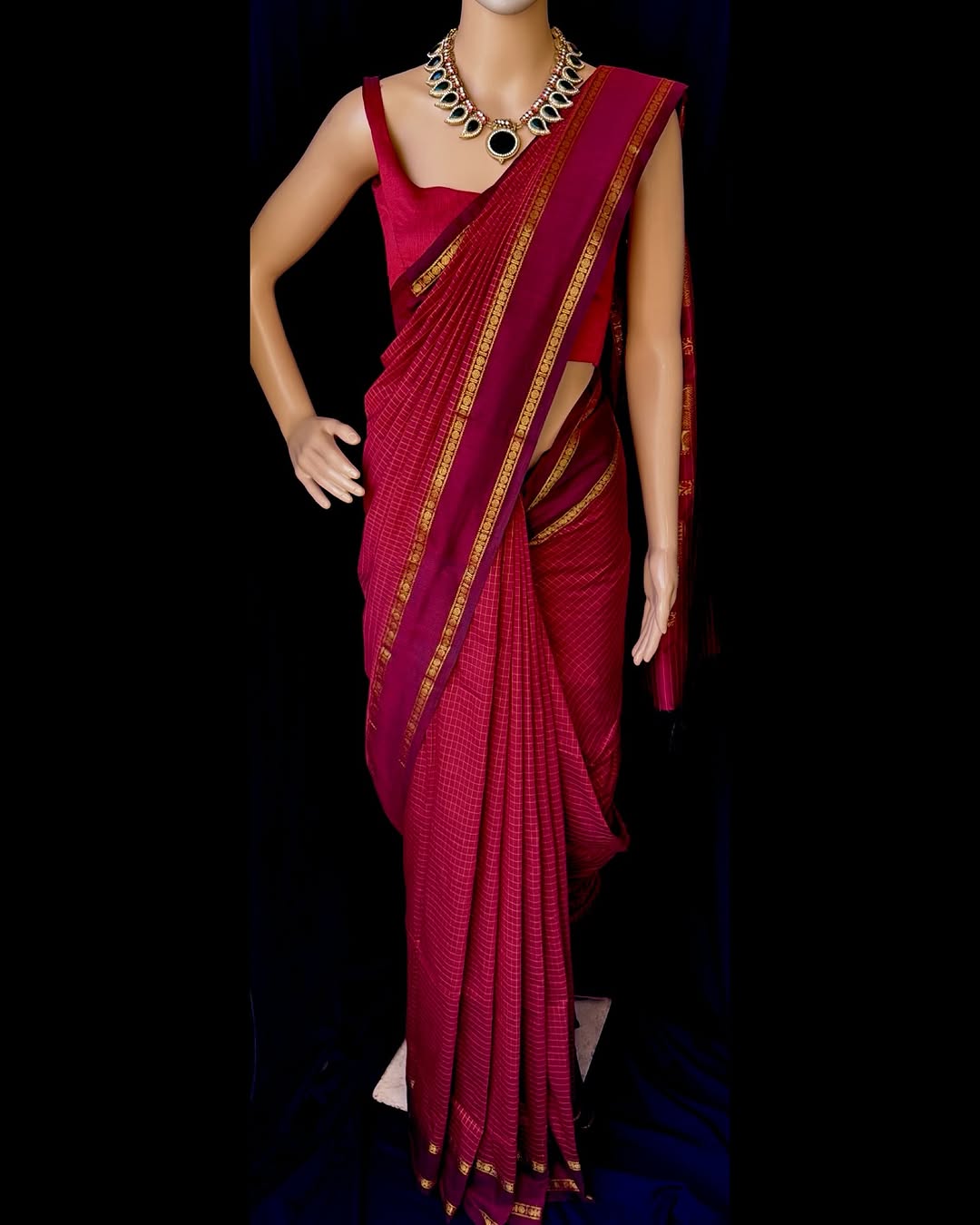 REDDISH MARRON KATTAM COTTON SAREE RUDRAKSHA BORDER