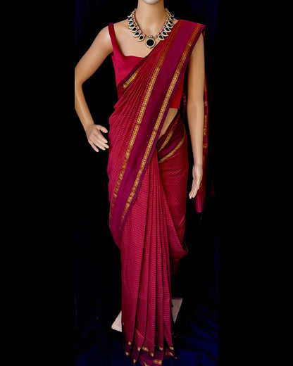 REDDISH MARRON KATTAM COTTON SAREE RUDRAKSHA BORDER