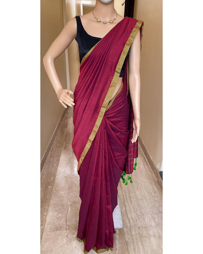 REDDISH MAROON COTTON SAREE