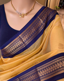 SANDAL YELLOW KORA COTTON SAREE