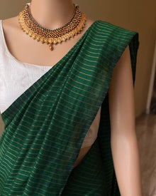 BOTTLE GREEN STRIPES SOFT COTTON SAREE