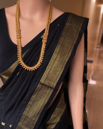 BLACK COTTON SILK FULL BUTTA SAREE