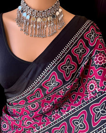 BLACK SOFT SATIN GEORGETTE SAREE