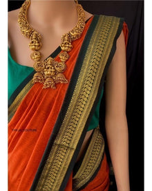 ORANGE COTTON SILK SAREE WITH GREEN BORDER