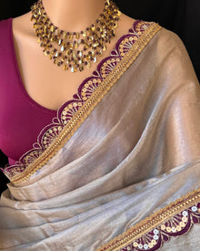 SILVER METTALIC TISSUE SAREE