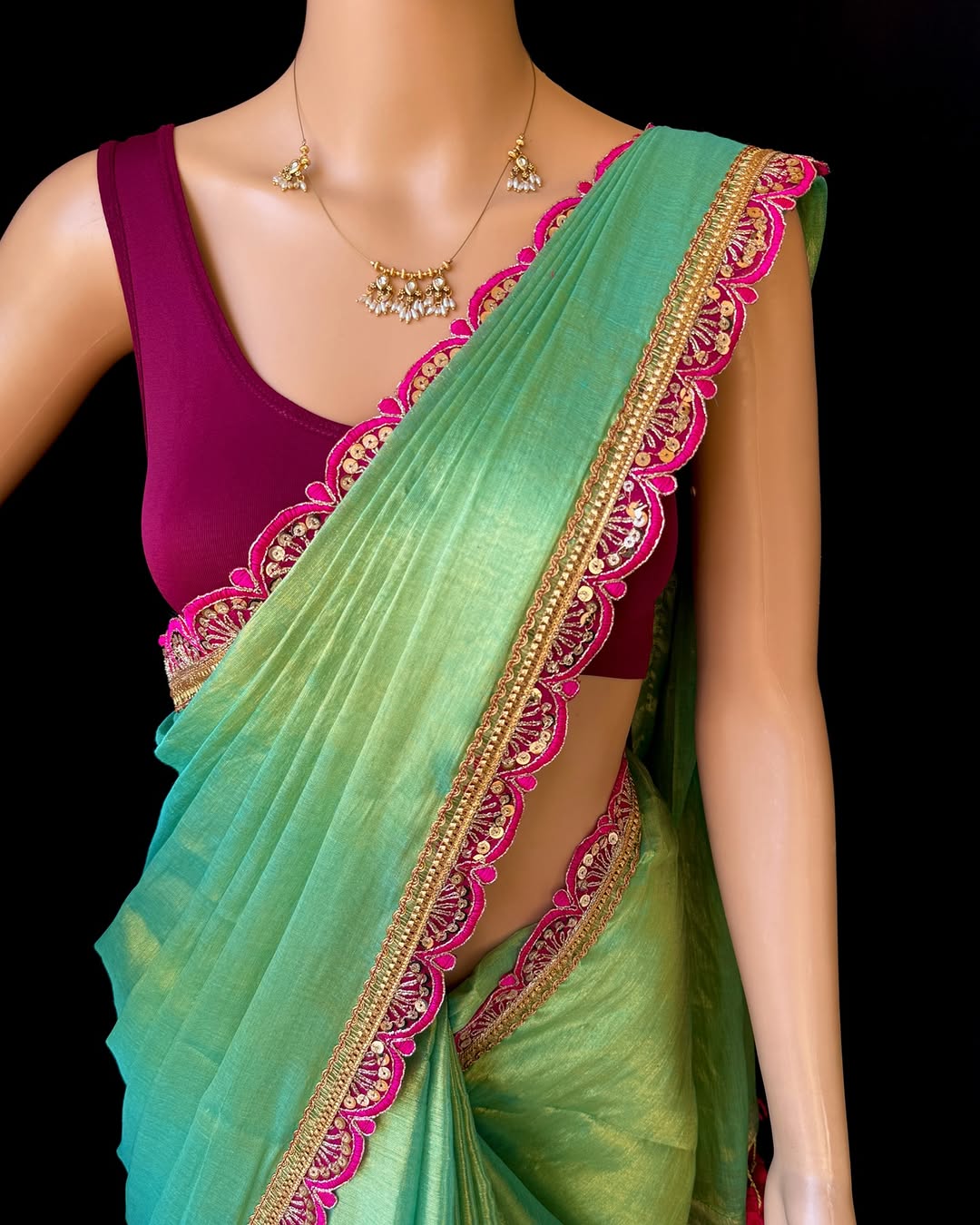 PASTEL GREEN METTALIC TISSUE SAREE