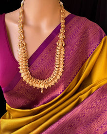 MUSTARD ART SILK SAREE WITH MAGENTA BORDER