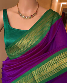 PURPLE COTTON SILK SAREE WITH GREEN BORDER