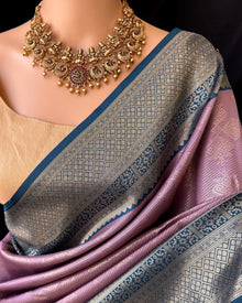 LAVENDER ART SILK SAREE WITH TEAL BLUE ZARI BORDER