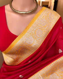 CHILLI RED ART SILK SAREE WITH YELLOW BORDER
