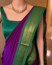 PURPLE COTTON SILK SAREE WITH GREEN BORDER
