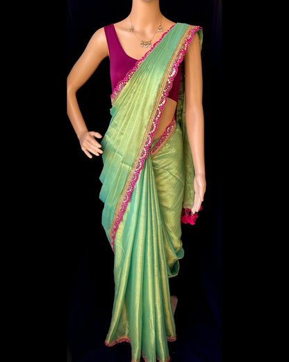 PASTEL GREEN METTALIC TISSUE SAREE