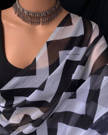 BLACK WHITE GEORGETTE SAREE