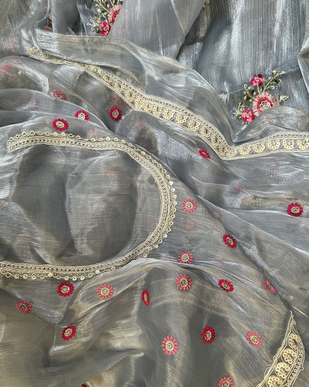 GREY ORGANZA SAREE