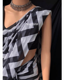 BLACK WHITE GEORGETTE SAREE
