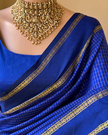 PEPSI BLUE KATTAM COTTON SILK SAREE RUDRAKSHA BORDER