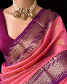 PEACH KORA COTTON SAREE