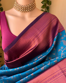 TEAL BLUE ART SILK SAREE