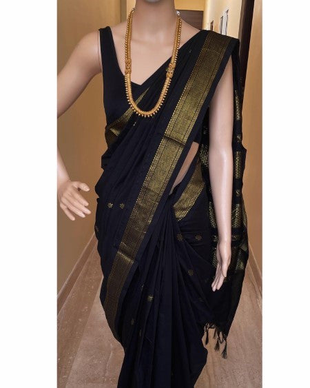 BLACK COTTON SILK FULL BUTTA SAREE