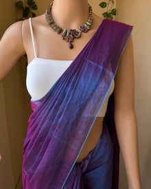 BLUE PINK TISSUE COTTON SAREE
