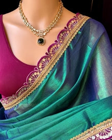 PEACOCK GREEN TISSUE SAREE