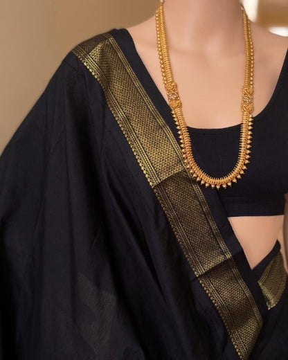BLACK COTTON SILK FULL BUTTA SAREE