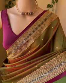 OLIVE GREEN SATIN SILK SAREE