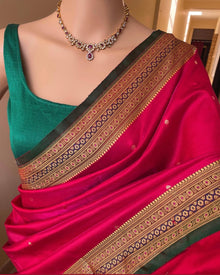 PINK SATIN SILK SAREE WITH GREEN BORDER