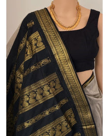 ASH COTTON SILK SAREE WITH BLACK BORDER.