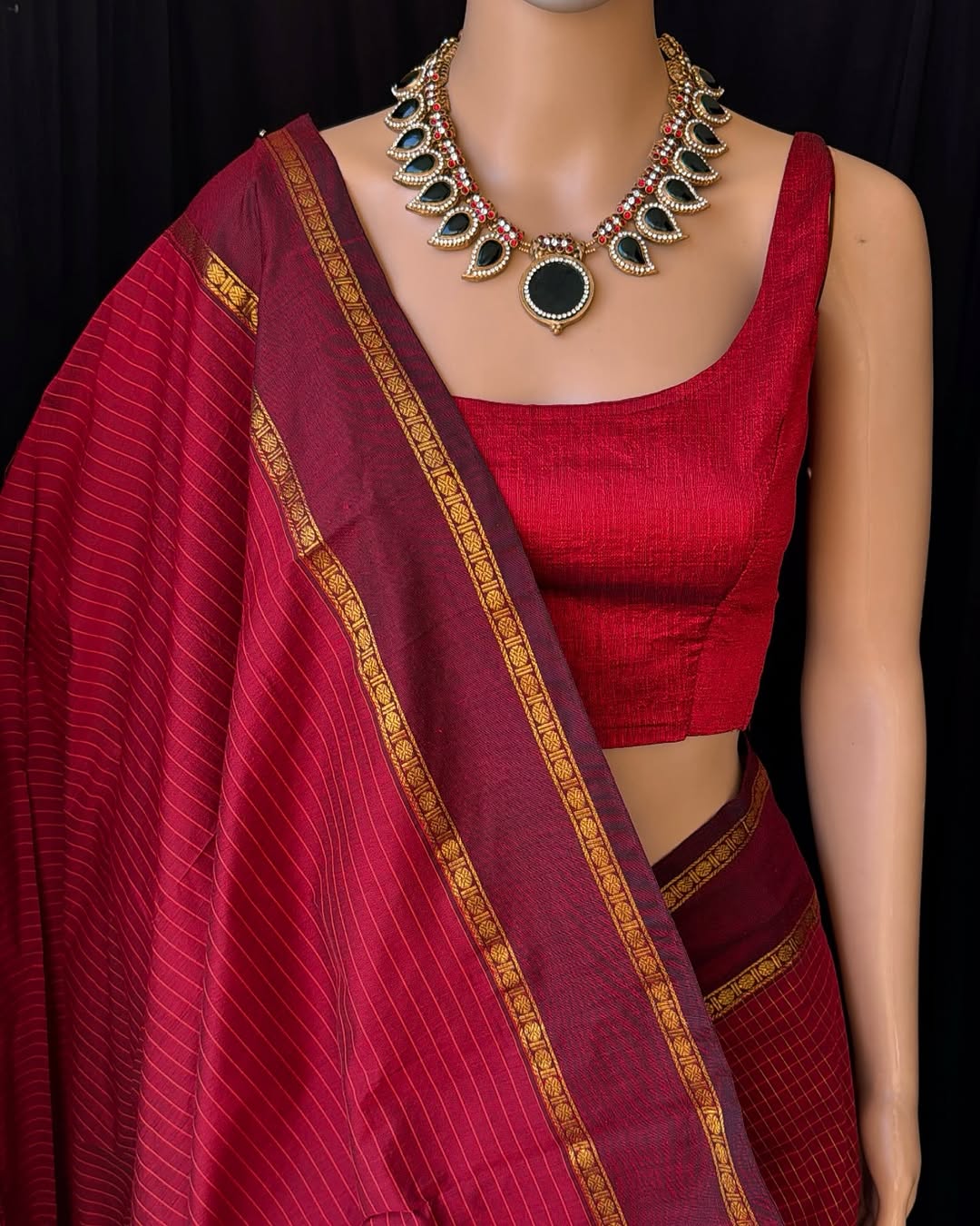 REDDISH MARRON KATTAM COTTON SAREE RUDRAKSHA BORDER