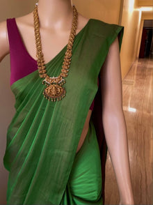 GREEN BROWN MALAI SILK SAREE