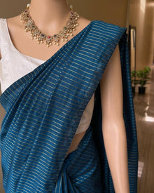 TEAL BLUE STRIPES SOFT COTTON SAREE